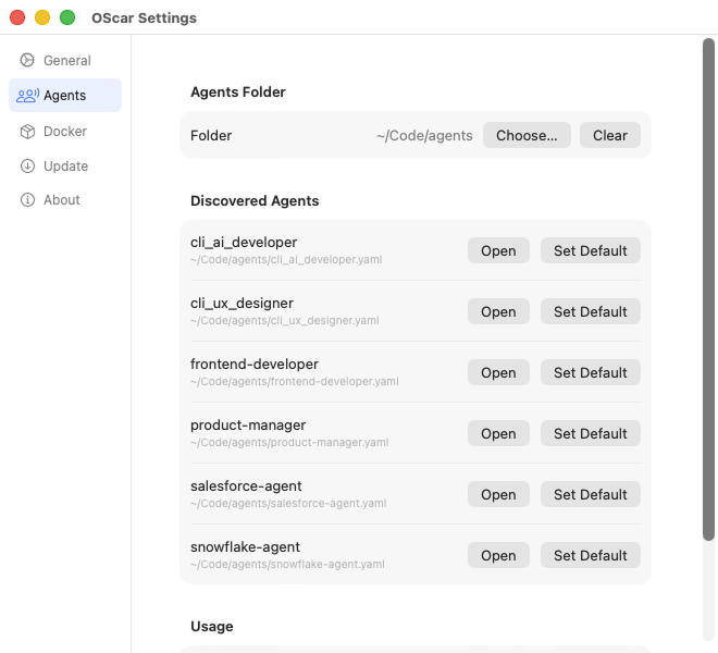 Agent settings